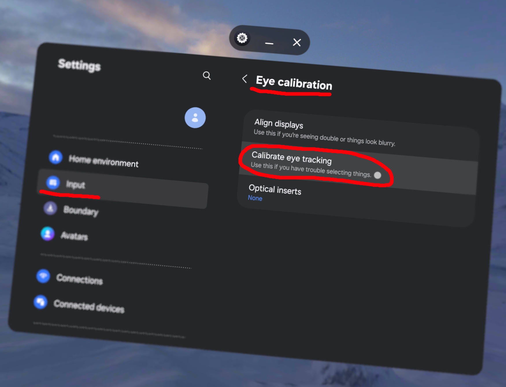 Galaxy XR Eye Tracking Calibration settings