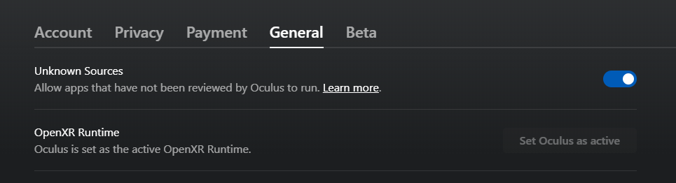 Oculus PC App General Tab