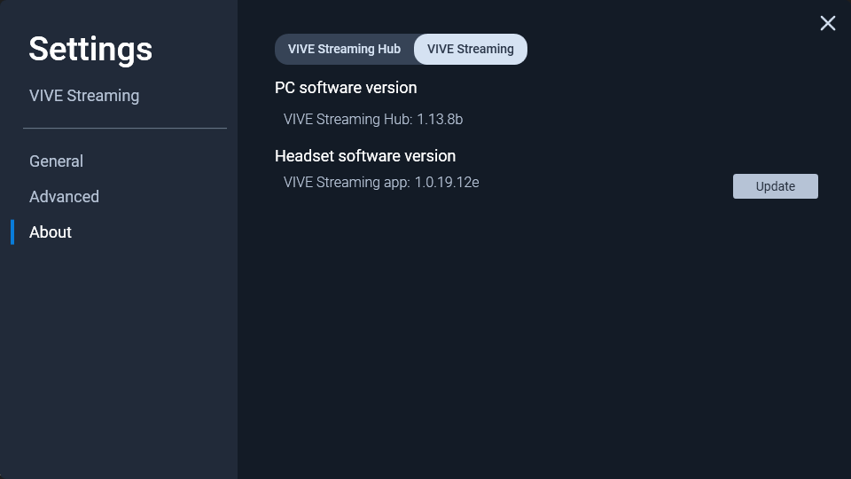 Headset software version Update button